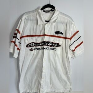 Harley-Davidson White and Red Casual Button Down Shirt